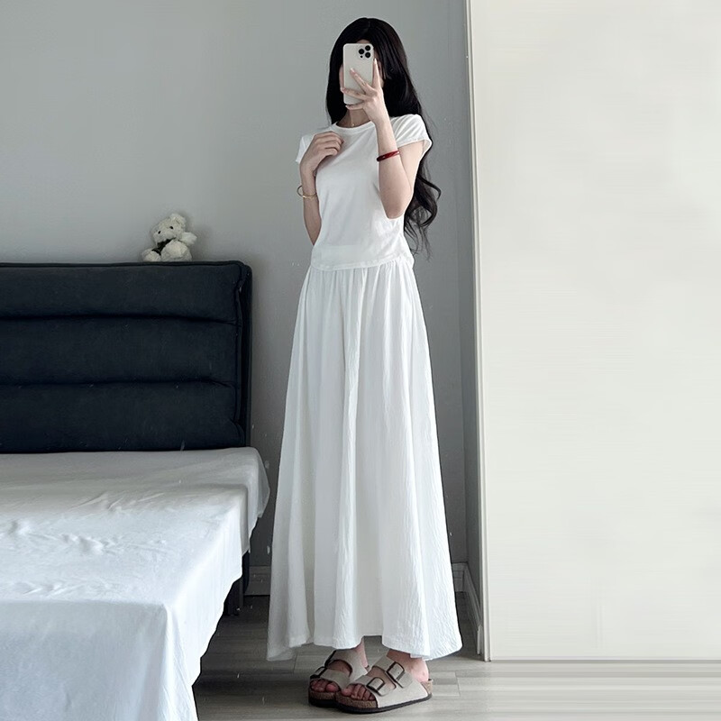 翊尚美裙裤女夏季新款休闲阔腿裤女士高腰半身a字学生显瘦遮胯薄款裤子 优雅白色【冰凉有内衬】 M 【适合96-110斤】
