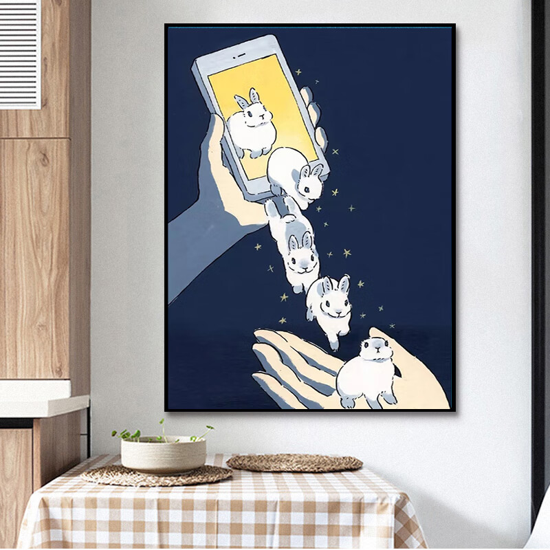 解闷画填充水彩画diy材料包 手机白兔彩盒包装(实木内框 颜料 画笔)