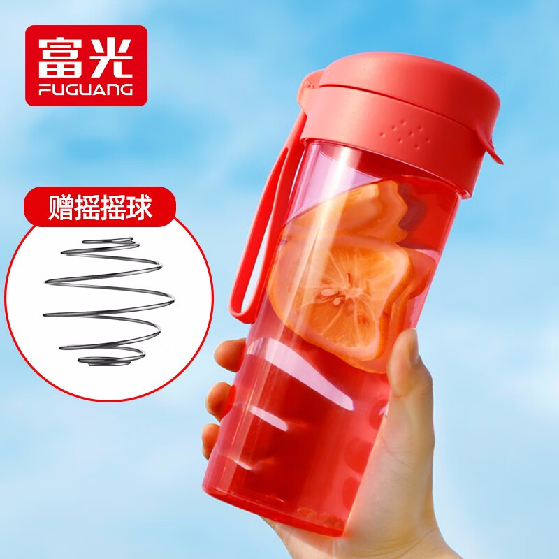 富光塑料杯 tritan材质夏季水杯子 男女运动水壶户外大容量水瓶子便携学生杯情侣茶杯 580ML红色
