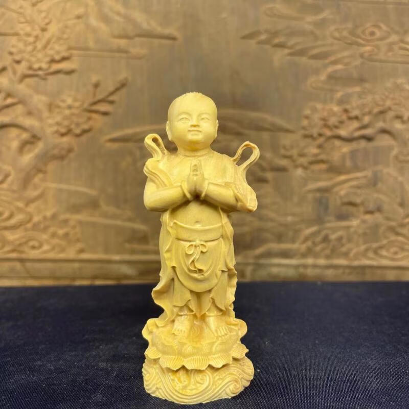 黄杨木雕金童玉女摆件供奉家用招财善财童子龙女居家童男童女摆设