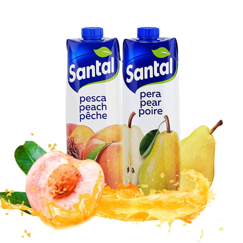 圣涛（SANTAL）意大利进口帕玛拉特圣涛100%果汁橙汁1L*2盒鲜果压榨聚会饮料 桃汁+梨汁 1L*2
