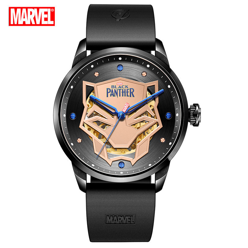漫威(marvel)黑豹纪念款全自动镂空机械表防水个性炫酷男士表 黑氟