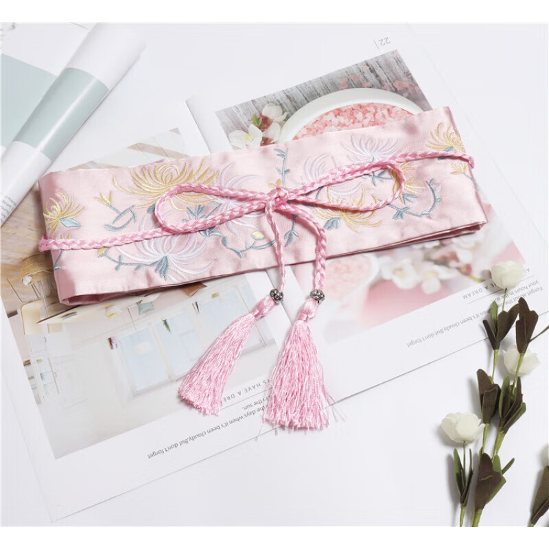 bmoi汉服腰封古风刺绣装饰束腰宽腰带简约百搭中国风复古宽腰带 粉色