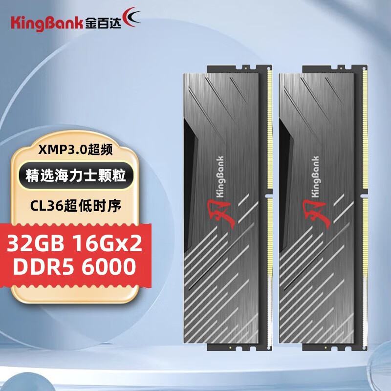 金百达（KINGBANK）DDR5内存 银爵 32G/64G/6400高频游戏电竞内存 黑刃32G(16G*2)6000套条海力士C36