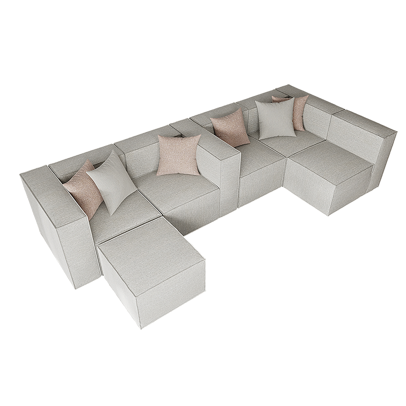 富安娜家具沙发 布艺沙发 北欧简约现代可拆洗客厅储物组合沙发 月华 象牙米 中户型组合A