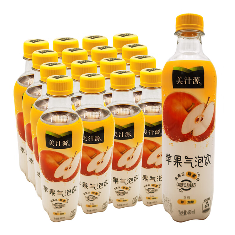 可口可乐美汁源气泡水 苹果味480ml*12瓶装果味葡萄蜜桃气泡饮料