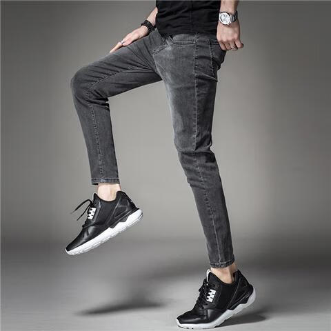 野颂细腿裤男牛仔裤秋冬小脚紧身高弹力九1分裤百搭修身裤春秋季裤子