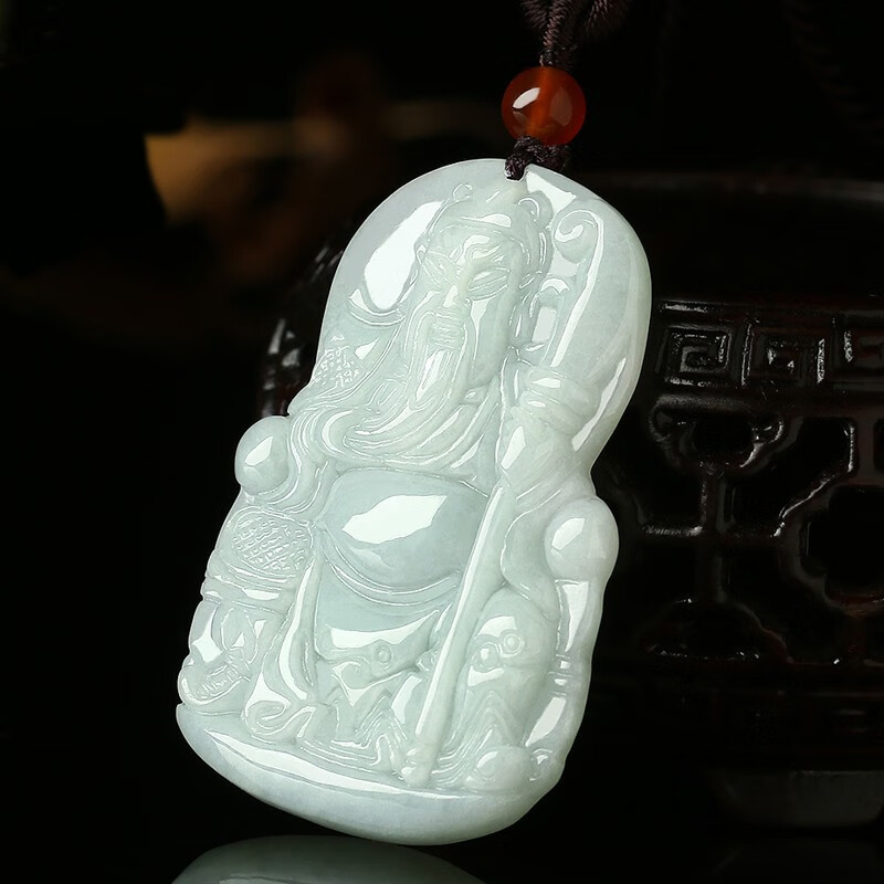 翡翠a货关二爷玉牌关公吊坠男 玉石武财神大刃刀项链炫石为玉证书