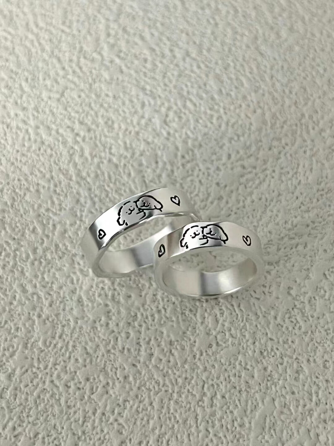 snqp线条小狗贴贴手绘造型戒指情侣对戒男女小众设计可爱简约开口指环