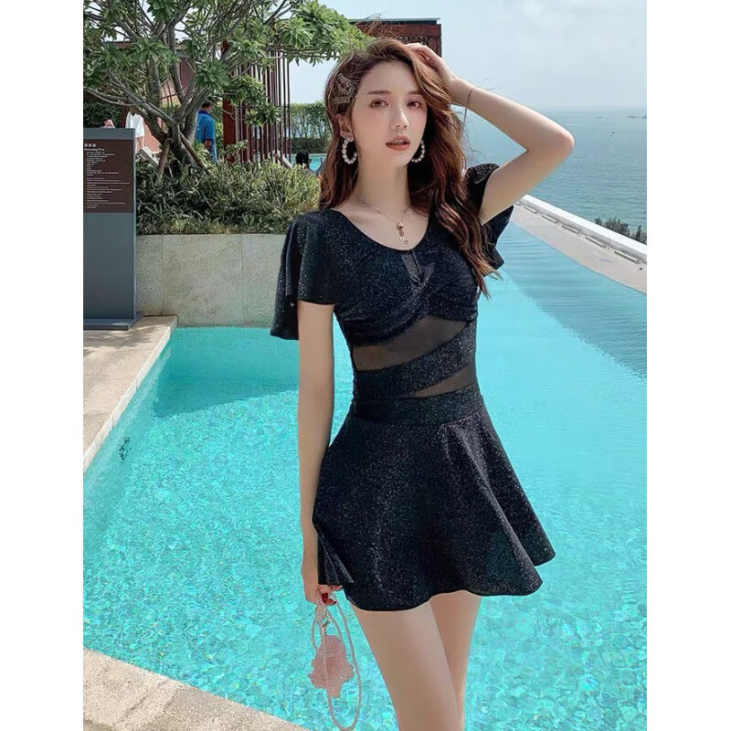 祈珏剪标款夏季新款蕾丝性感星空泳衣女沙滩连体泳衣修身女神游泳连体