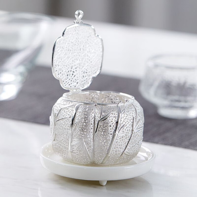 故式9999纯银茶格煮茶过滤网隔茶滤器足银茶球茶具配件