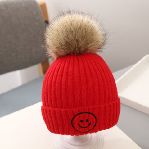 斯恩摩帽子秋冬季幼儿针织套头帽冬天男女儿童护耳保暖毛线帽大毛球