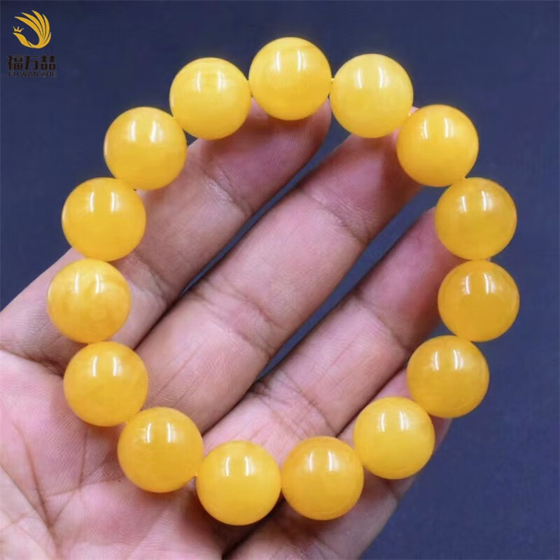 福万喆 蜜蜡手串 俄料鸡油黄蜜蜡手串天然琥珀圆珠手链 14mm 重量24克