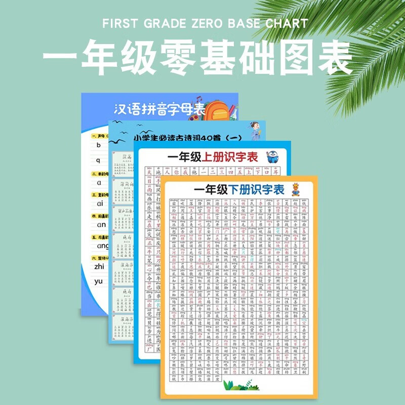 慕舟一二年级小学生语文拼音数学公式大全挂图表儿童知识学习套装玩具