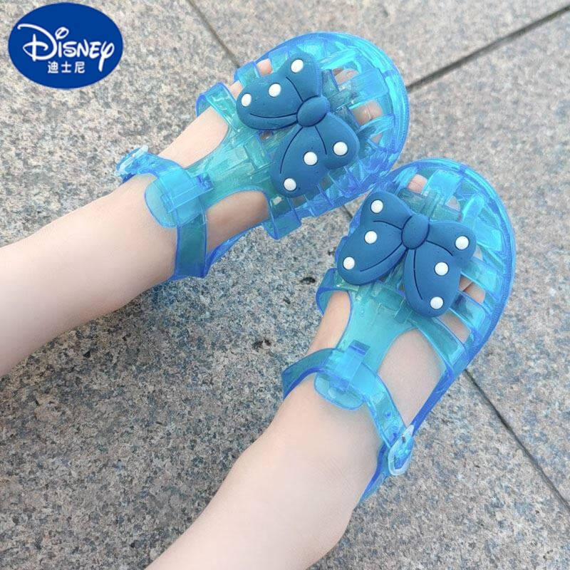 迪士尼（DISNEY）小時(shí)候的塑料涼鞋寶寶80后年代懷舊兒童女大童水晶透明果凍鞋女孩 藍(lán)色 28
