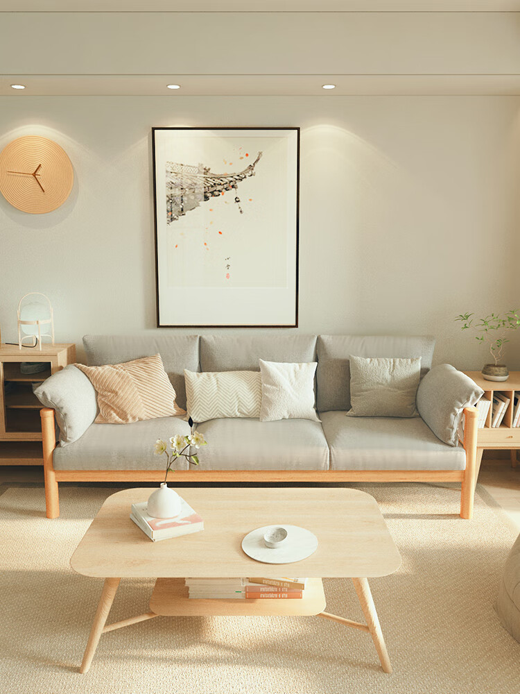 织季原木风沙发客厅日式实木布艺小户北欧简约现代双三人侘寂风沙发