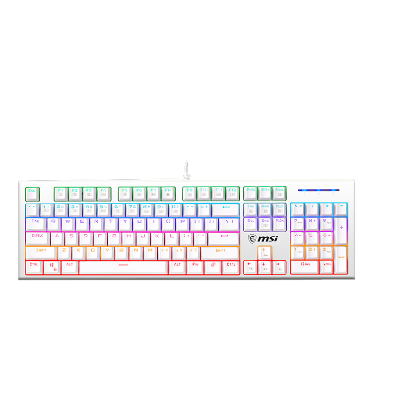 微星（MSI）GK50Z 终结者 有线机械键盘 RGB电竞游戏键盘 104键 办公电脑键盘 吃鸡键盘 GK50Z 白色【全键无冲 多彩混光】 青轴