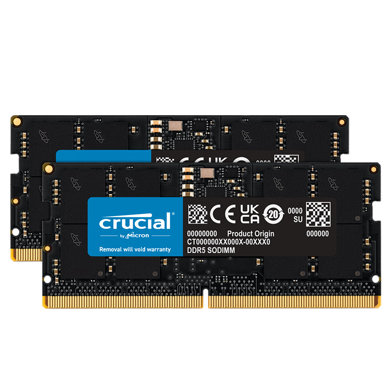 Crucial 英睿达 DDR5 5200MHz 笔记本内存 普条 黑色 64GB 32GB*2 CT2K32G52C42S5