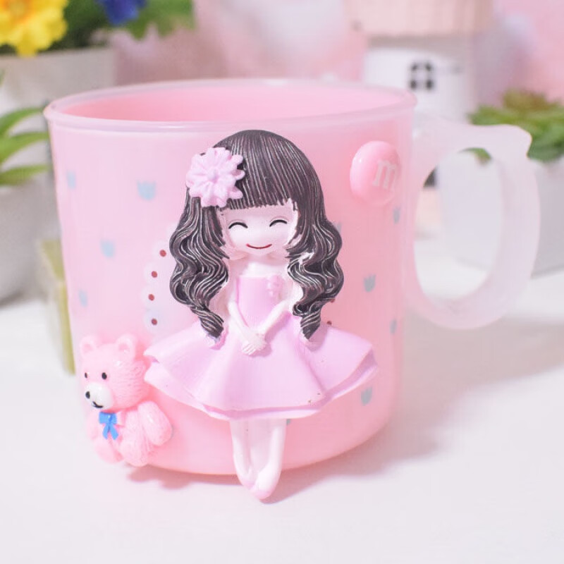 韩版可爱卡通塑料儿童洗漱杯套装情侣简约牙刷杯浴室漱口杯 粉色女孩