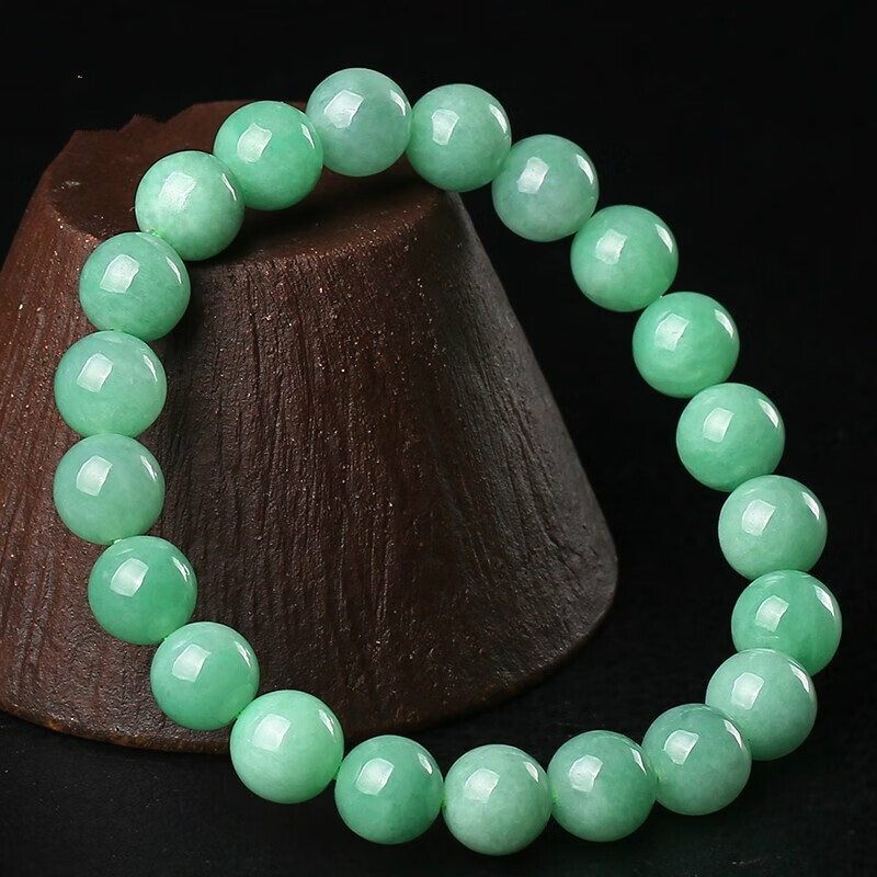 牧思 缅甸老坑天然翡翠手链女款 阳绿玉石 满绿手串珠子 图片色