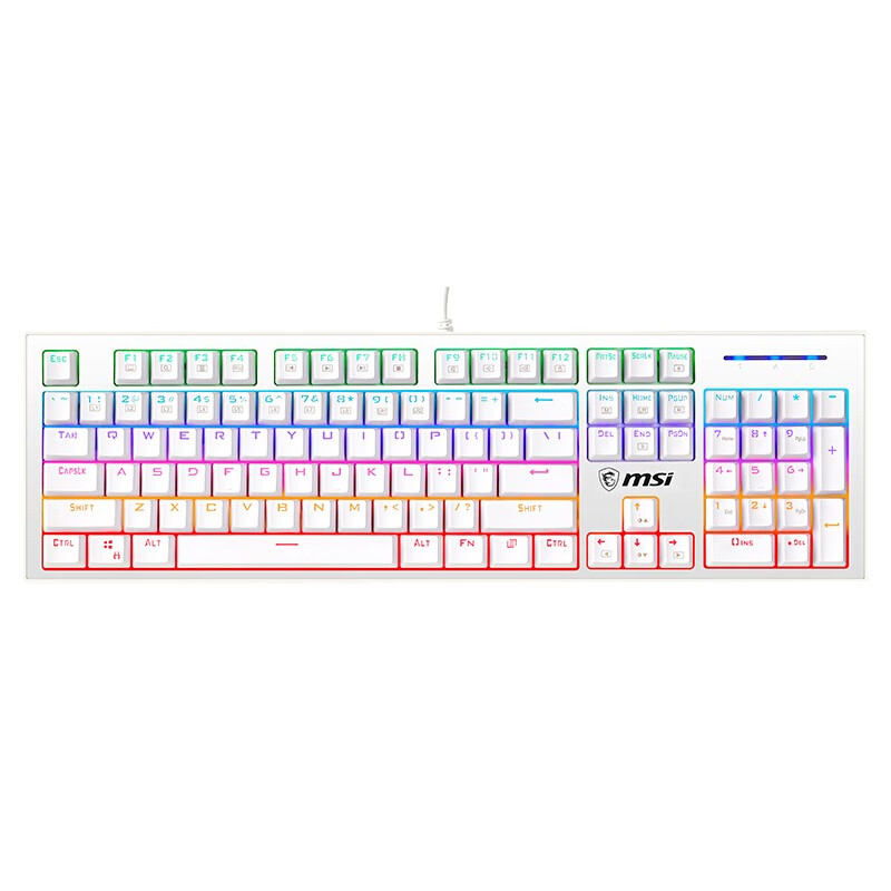 微星（MSI） GK50Z 终结者 有线机械键盘 RGB电竞游戏键盘 办公电脑键盘  吃鸡键盘 GK50Z 白色【104键】 青轴