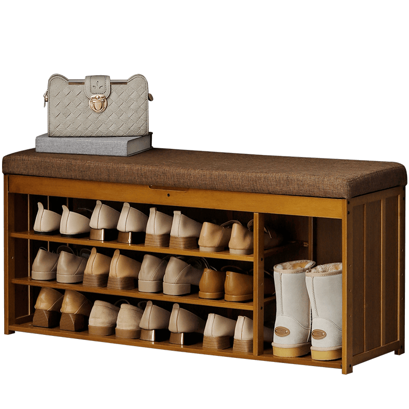 淘之良品 简易多层落地带储物鞋柜子客厅实木防尘鞋架楠竹室内家门口穿鞋凳木质换鞋凳北欧现代玄关柜 【翻盖储物】经典款-二层60长