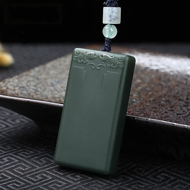 春龙珠宝 和田玉青玉塔青料无事牌男款女款玉坠玉牌玉吊坠 支持定做