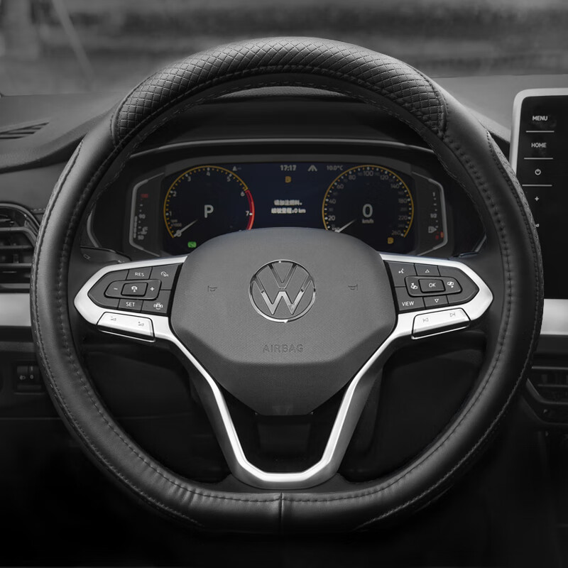 玛趣适用大众辉昂方向盘套真皮汽车把套免手缝2016-2023款 d型-黑色