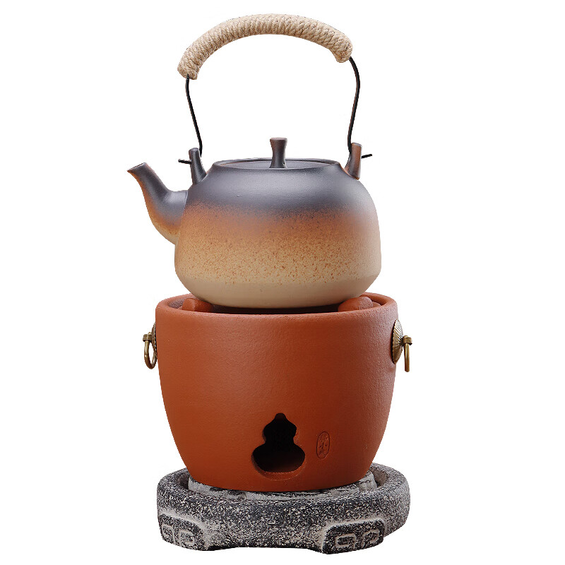 棉小城红泥碳电两用炉户外煮水炭炉木炭风炉围炉煮茶烧水壶温茶器泡茶壶 单壶【800ml富贵提梁壶】