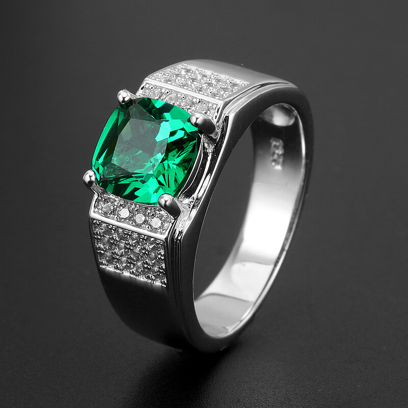 高级原创设计925银镀金祖母绿水晶宝石戒指男生ins潮单身银饰刻字 14