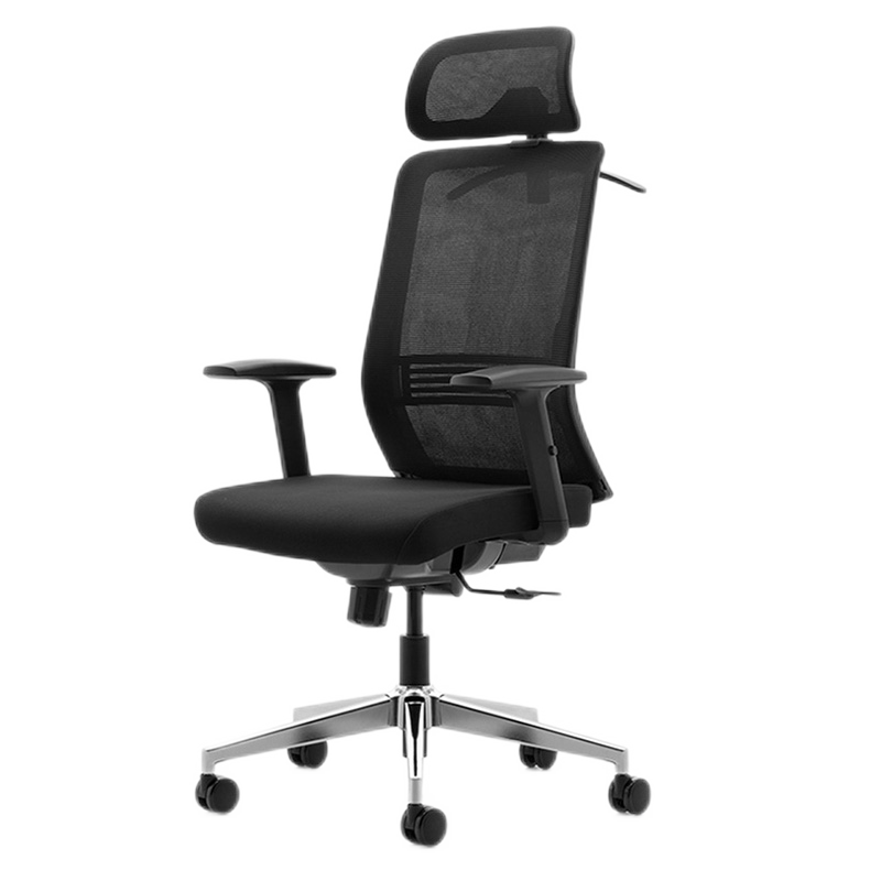 龙案 电脑椅升降网转椅职员家用舒适可躺转椅人体工学办公椅子网布游戏电竟椅 黑色 钢制脚  固定扶手