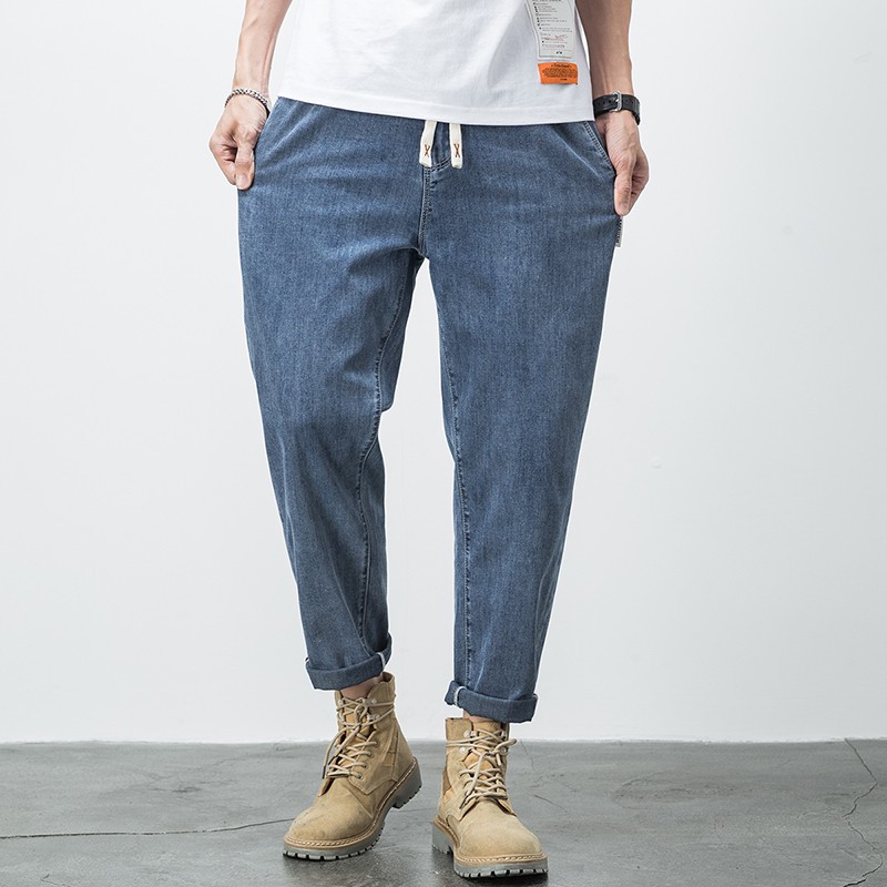 豪朗格 束脚牛仔裤男宽松小脚哈伦裤男士潮牌大码胖子束脚裤男生春