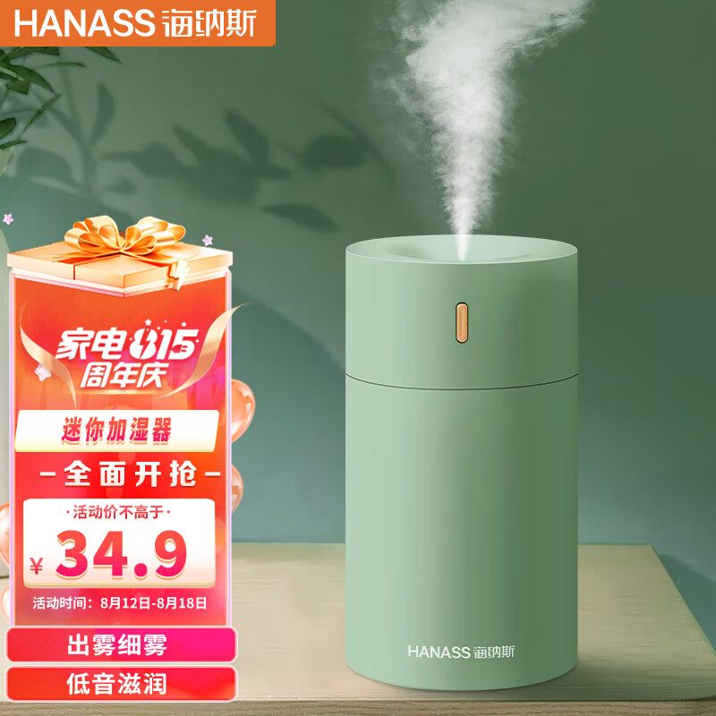 海纳斯(HANASS)加湿器 卧室迷你家用办公室桌面车载轻音上加水小型usb插电便携加湿伴侣 HM-101