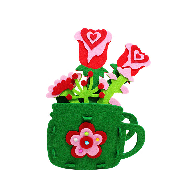 节礼物免裁花盆diy不织布花束材料包儿童手工制作无纺布盆栽 2#玫瑰花