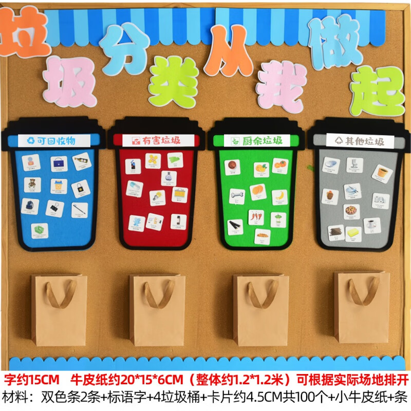 君吻    七宝阁幼儿园垃圾分类环创教室区角墙贴纸保护环境立体墙面