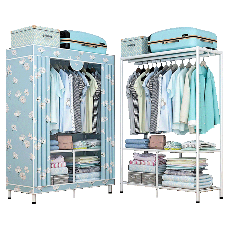 欧丽雅免安装折叠简易衣柜布衣柜钢管加厚加粗全钢架单人双人布艺出租房用布柜衣橱不是实木 百年百合