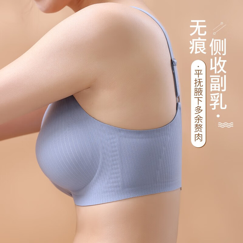 华婷露（Huatinglu） 无钢圈文胸大码薄款蕾丝睡眠胸罩养护内衣女简约全罩杯美背性感 背扣款-灰兰色 L (适合36/80A B C罩杯)