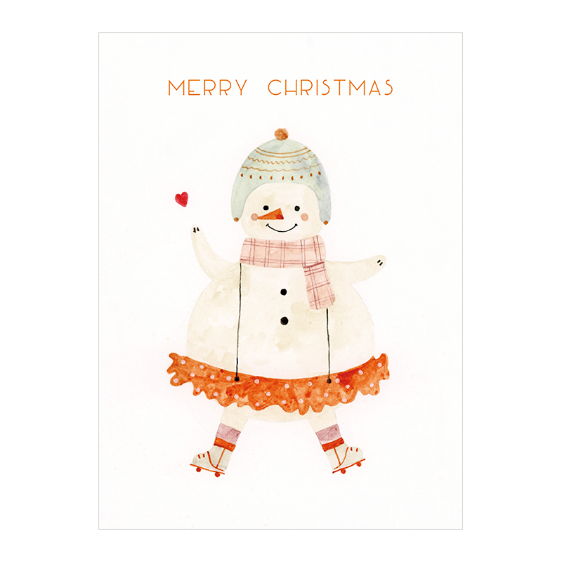 水彩插画ins风儿童生日送闺蜜女朋友同学祝福手写 溜冰雪人水彩画贺卡