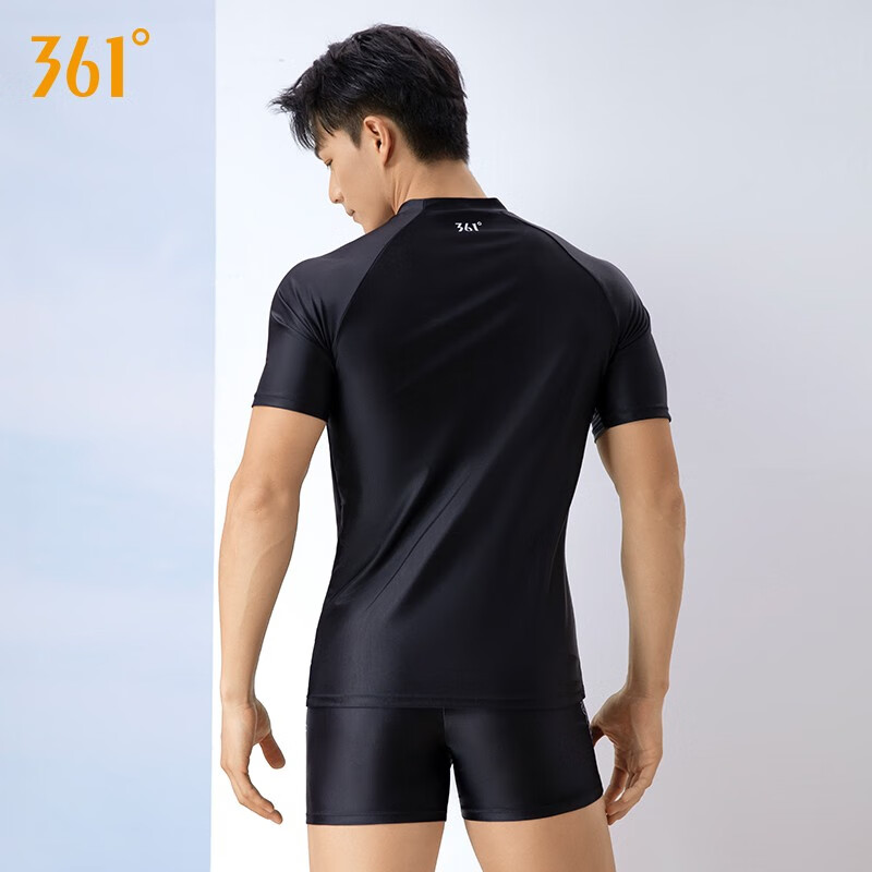 361°泳衣男士套装泳衣青少年成人男生大码游泳上衣男款泡温泉泳裤套装 黑色【单件短袖上衣】 L 身高165-175cm体重50-65kg