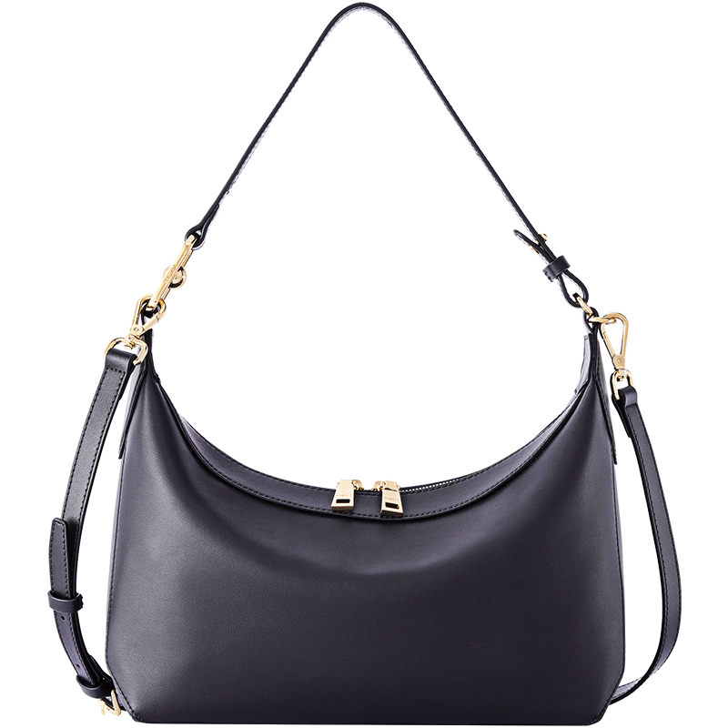 菲安妮fion真皮腋下包小众高级感牛皮包单肩轻奢时尚女经典黑