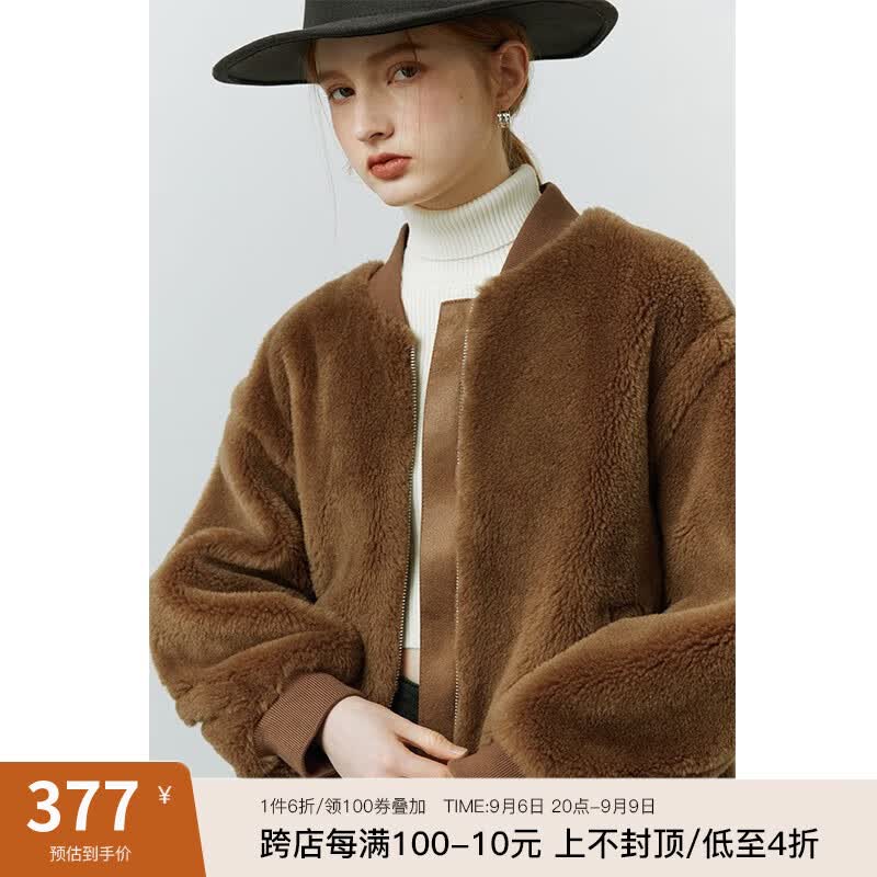 FANSILANEN范思蓝恩22FS4183仿羊羔绒皮草外套女冬季新款韩版宽松棒球服 泰迪棕 S怎么看?