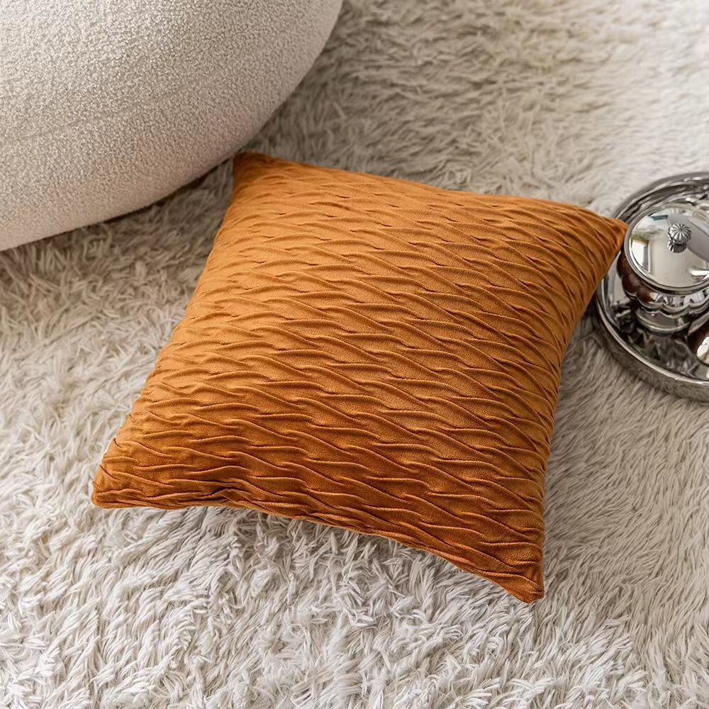 现代绒抱枕套 客厅沙发北欧靠垫床头四方靠枕 橘色-【八角纹】百搭色