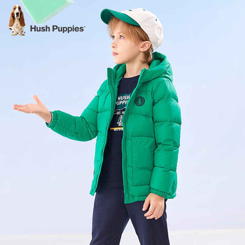 暇步士(Hush Puppies)童装儿童男女童冬装新款舒适保暖简洁款羽绒服 亮果绿 170 cm