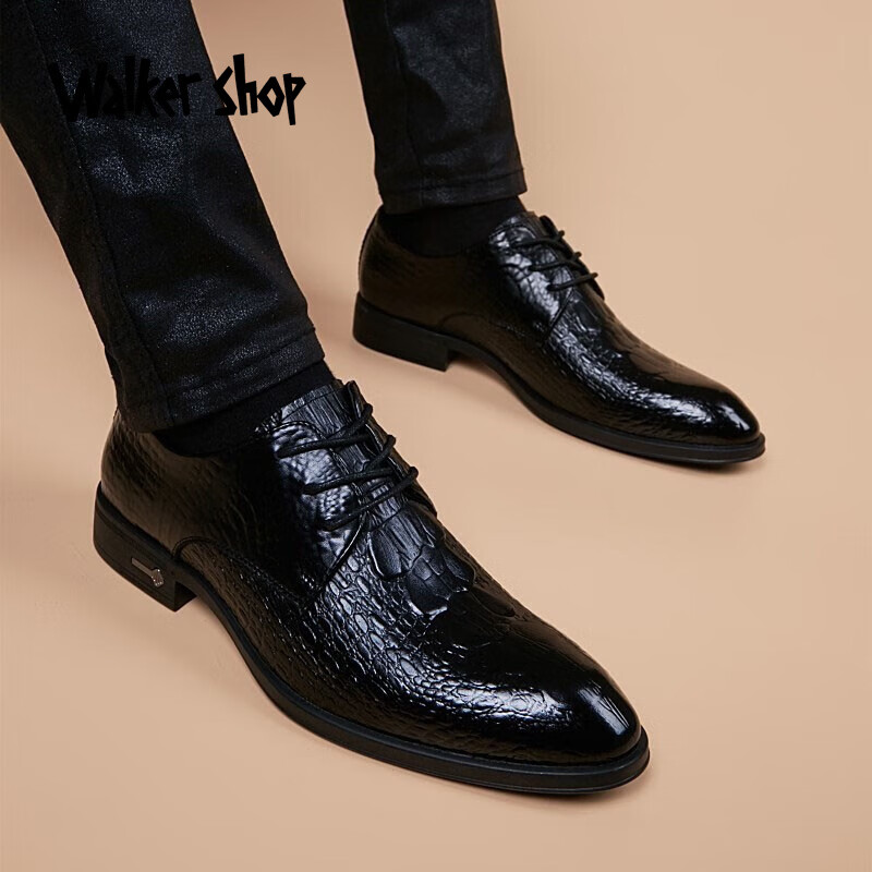 walker shop奥卡索男士皮鞋英伦潮流男鞋尖头内增高商务休闲鞋透气