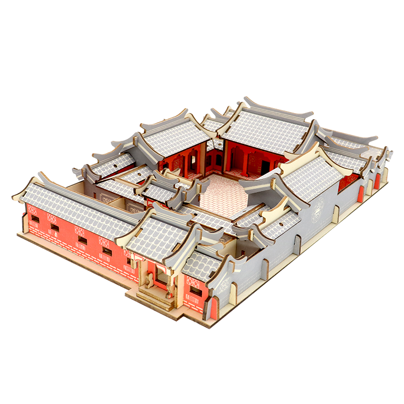 举名木质立体拼图3d拼装模型古建筑四合院儿童益智玩具手工diy积木 北京四合院