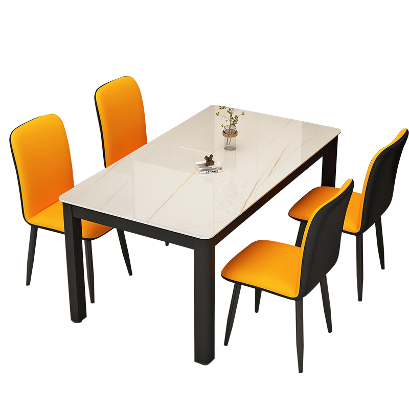 凡社 餐桌椅 钢化玻璃岩板纹现代简约轻奢4人6人长方形家用小户型餐厅吃饭桌子 单桌劳伦白金130*80cm FJCBW4