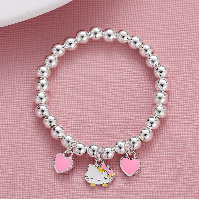 晓梦新款珠宝女童手链儿童首饰小孩925银手串女孩银饰生日礼物 kt猫银