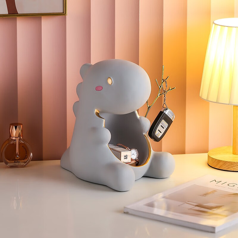 奶灰色手持树枝小恐龙