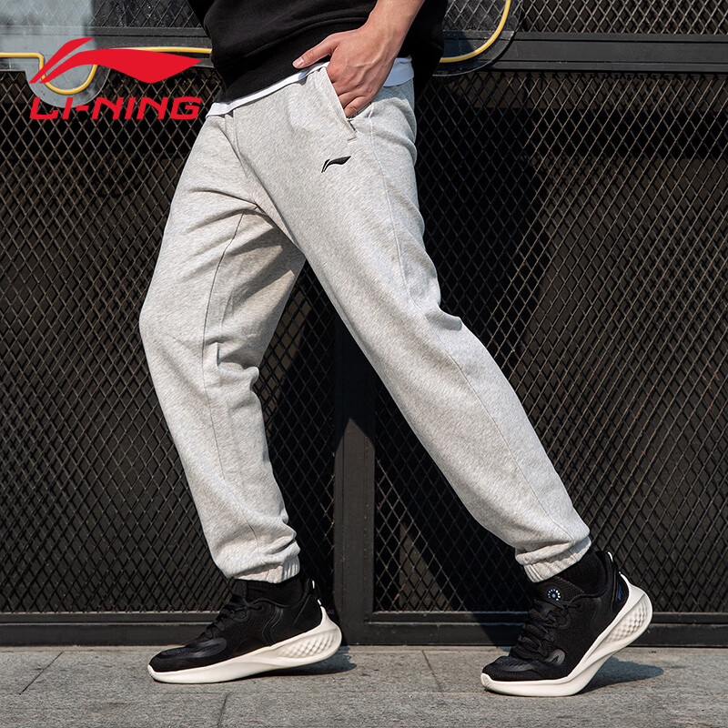 李宁(li-ning)运动裤男加绒保暖舒适透气束脚休闲长裤-2