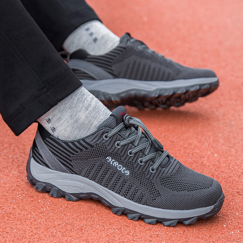 断码张凯丽老人鞋男士秋季软底防滑运动跑步爸爸网面健步鞋 8806深灰